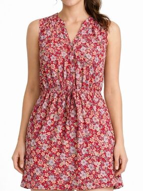 In Every Story Red Floral Sleeveless Shirt Dress with Drawstring Waist Size X